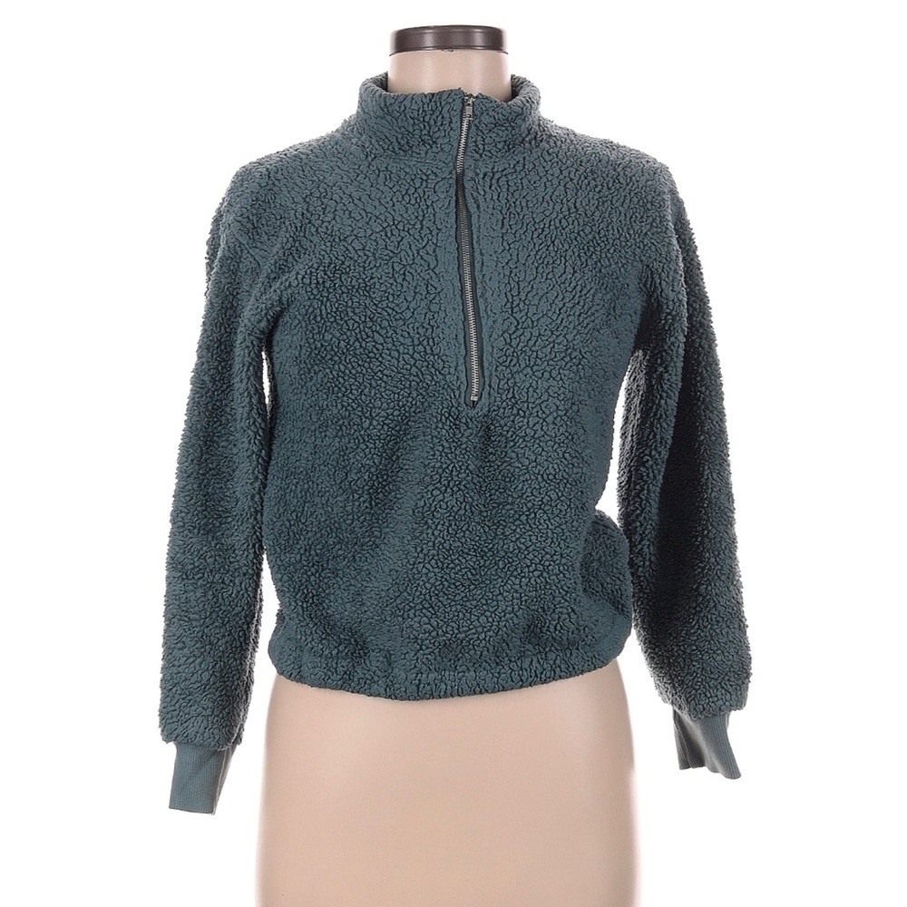 Women's Teal Cropped Fleece Pullover Jacket
